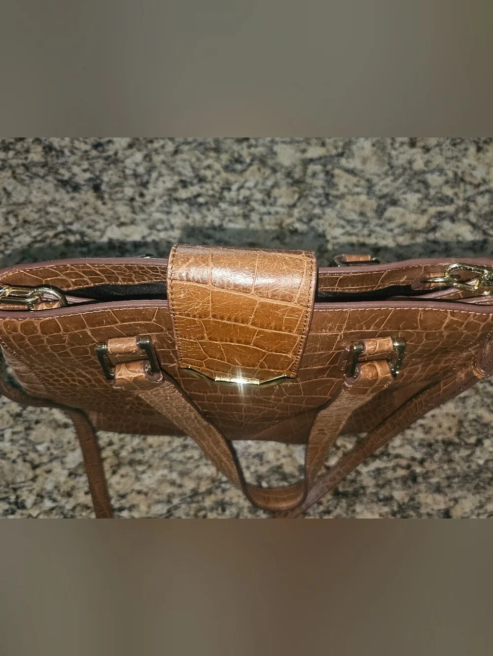 Brooks Brothers Crocodile-Embossed Leather Tote, characterized brown Leather